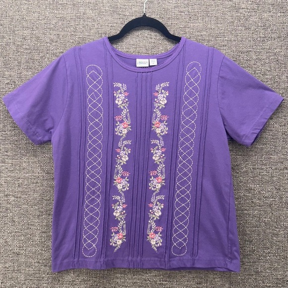 Haband Tops - Vintage Shirt M Cottagecore Embroidered Floral Knit Pintuck Bloomcore Comfy